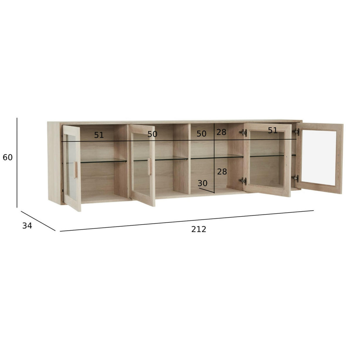VITRINE Eiche massiv - Eichefarben, Holz/Holzwerkstoff (212/60/34cm) - Furnhouse