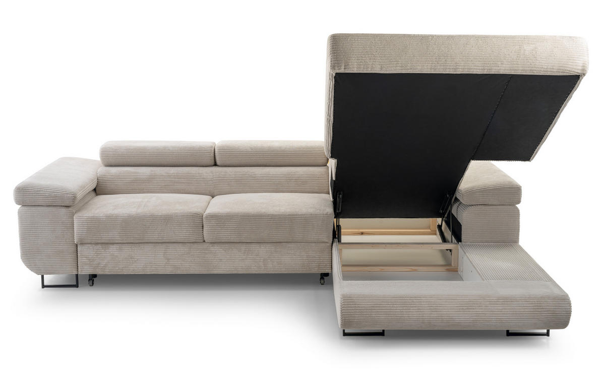 ECKSOFA L Form Arborio Zartweiß 280/203/90 cm Rechts mit Schlaffunktion - Creme/Schwarz, Textil/Metall (280/203cm) - AX Living
