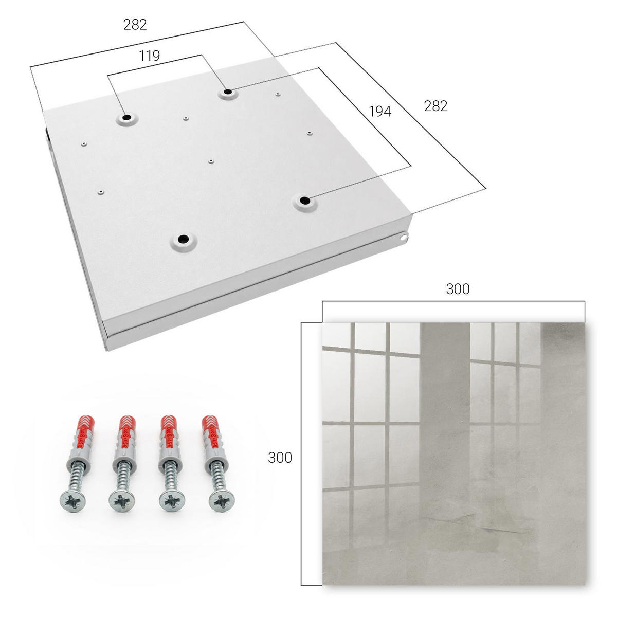 SCHLÜSSELBOX Weiß 30x30 cm – Türöffnung nach rechts - Graue Textur - Grau, Metall (30/30/5cm) - TULUP
