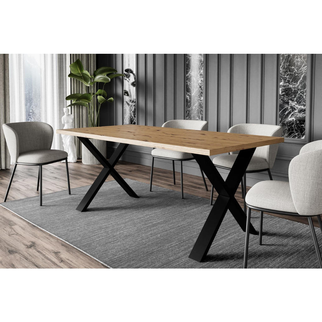 Thumbnail - Altdecor Esstisch, Eiche, Holzwerkstoff, Rechteckig,Rechteckig, X-Form, 90x75x160 cm, Esszimmer, Tische, Esstische