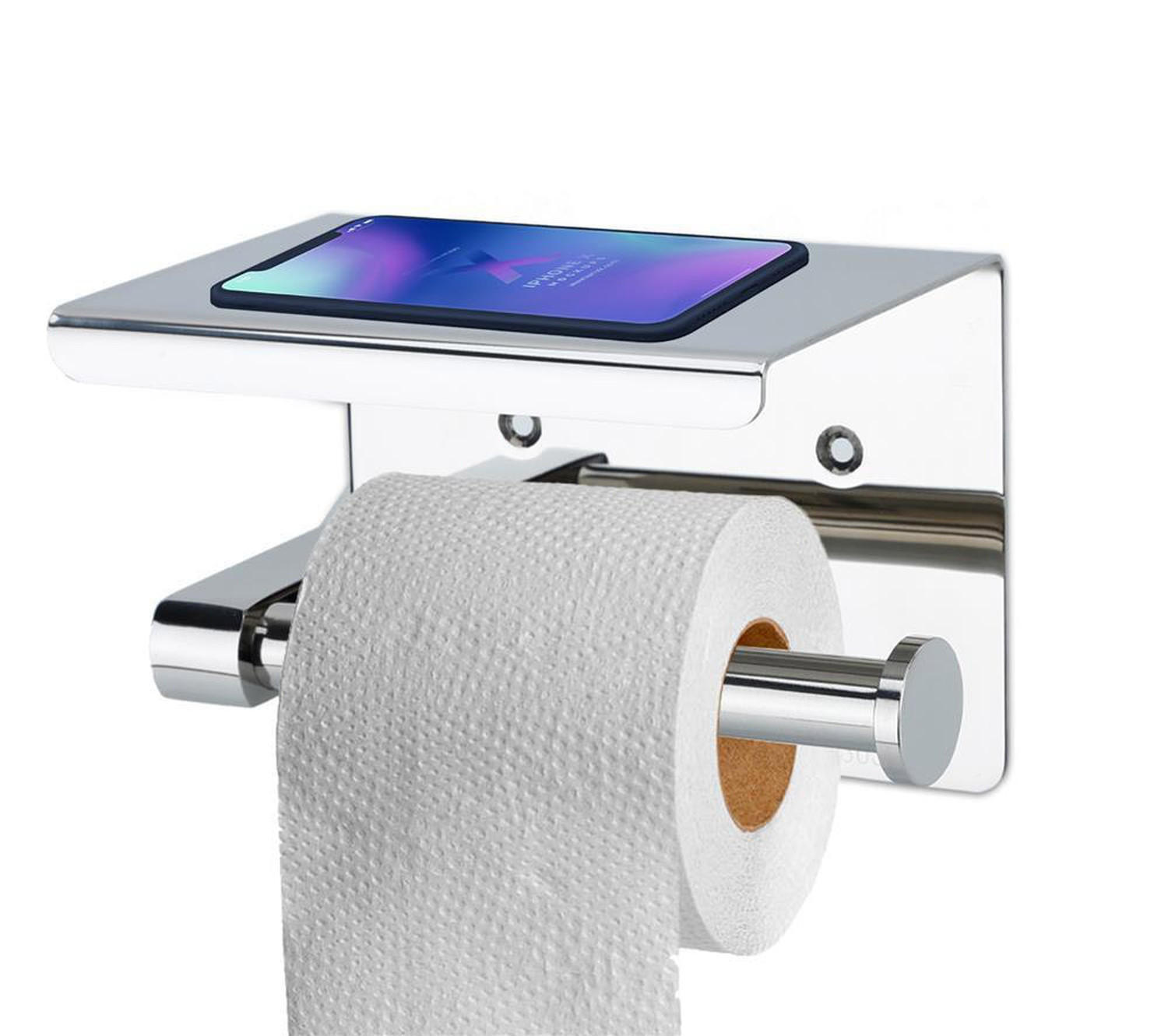 TOILETTENPAPIERHALTER mit Ablage - Silberfarben, Metall (11/10/16cm) - Intirilife