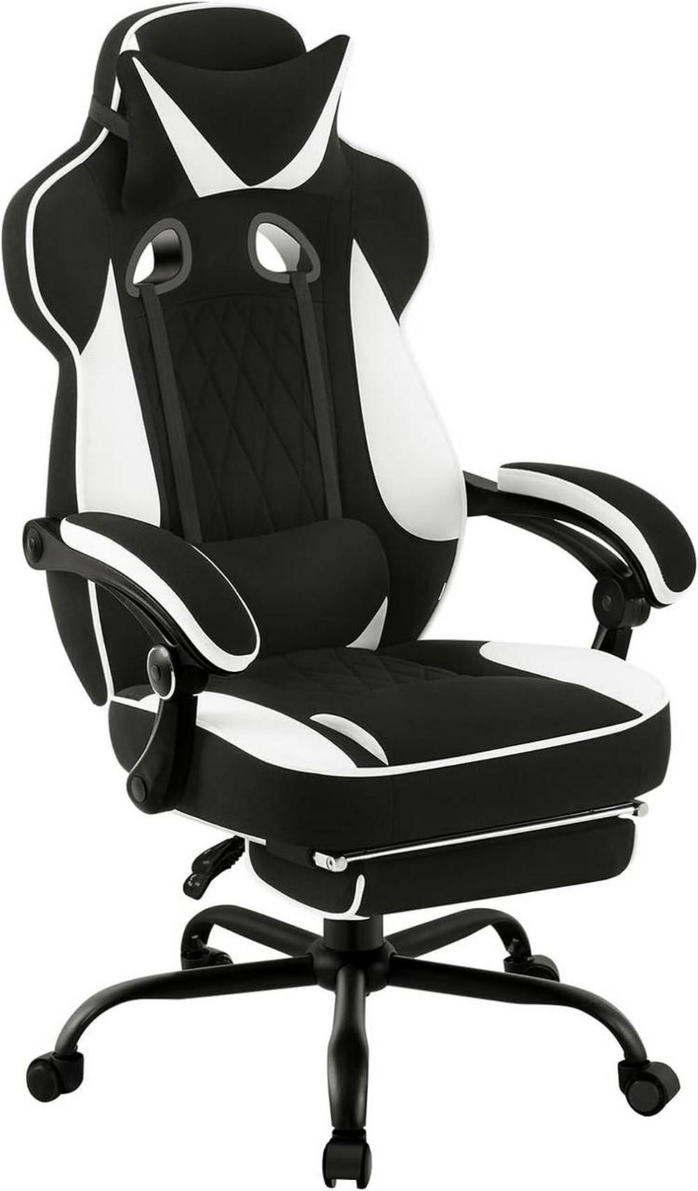 GAMINGSTUHL Mesh-Gewebe, Schwarz+Weiß - Schwarz/Weiß, Kunststoff/Textil (70/120/70cm) - Woltu