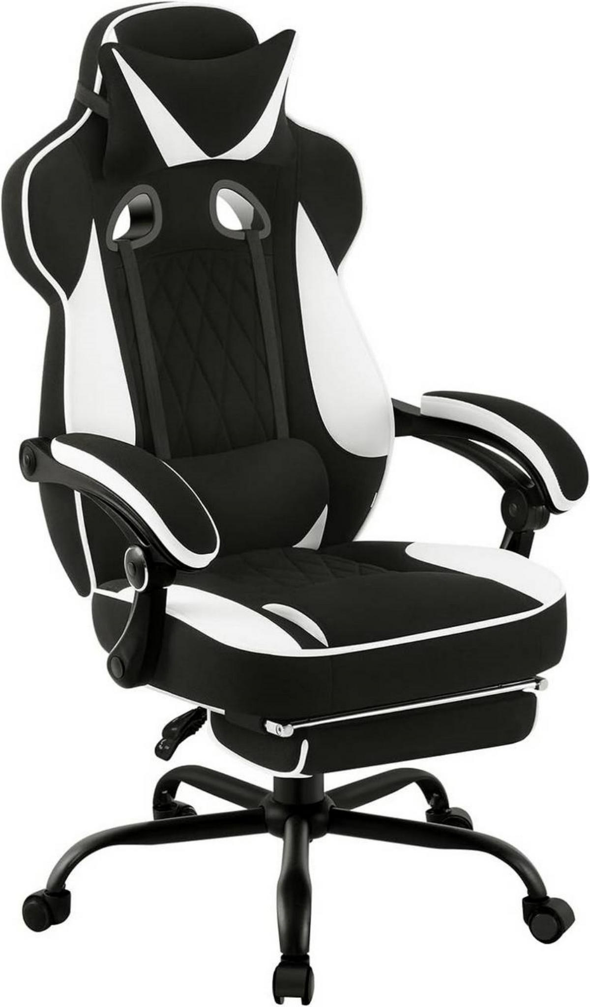 GAMINGSTUHL Mesh-Gewebe, Schwarz+Weiß - Schwarz/Weiß, Kunststoff/Textil (70/120/70cm) - Woltu