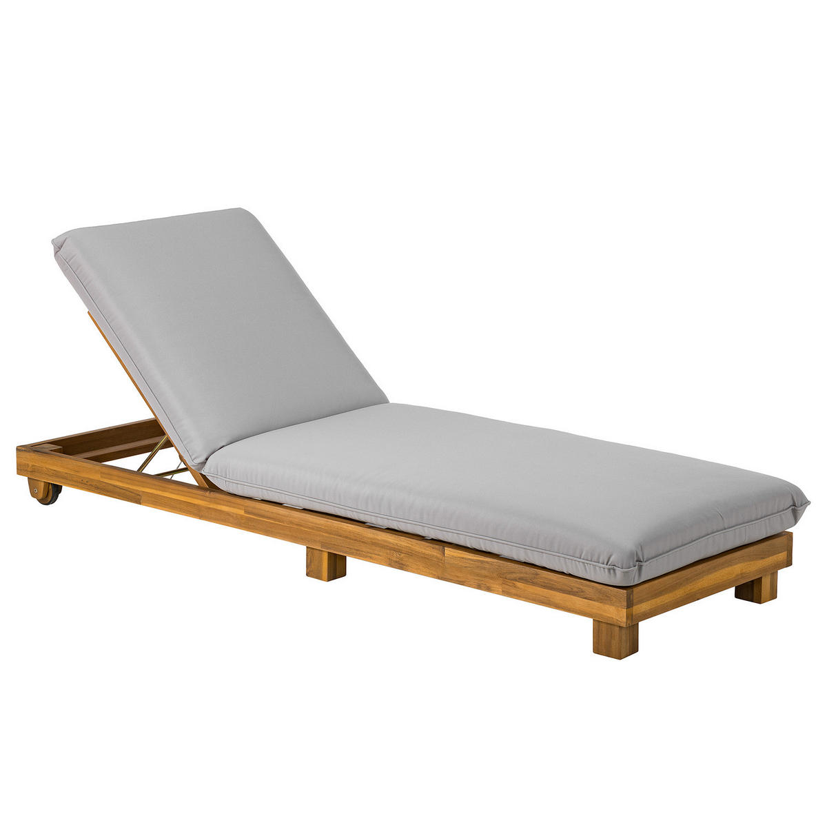 GARTENLIEGE - Akazie massiv / Polyester - Braun / Grau - Verstellbar - Braun/Grau, Holz/Textil (200/32/65cm) - home24