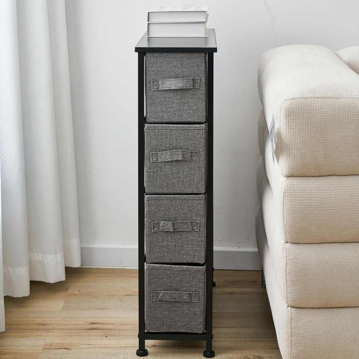 REGAL mit Stoffschubladen Piet - Schwarz, Metall (20/79/48cm) - SVITA