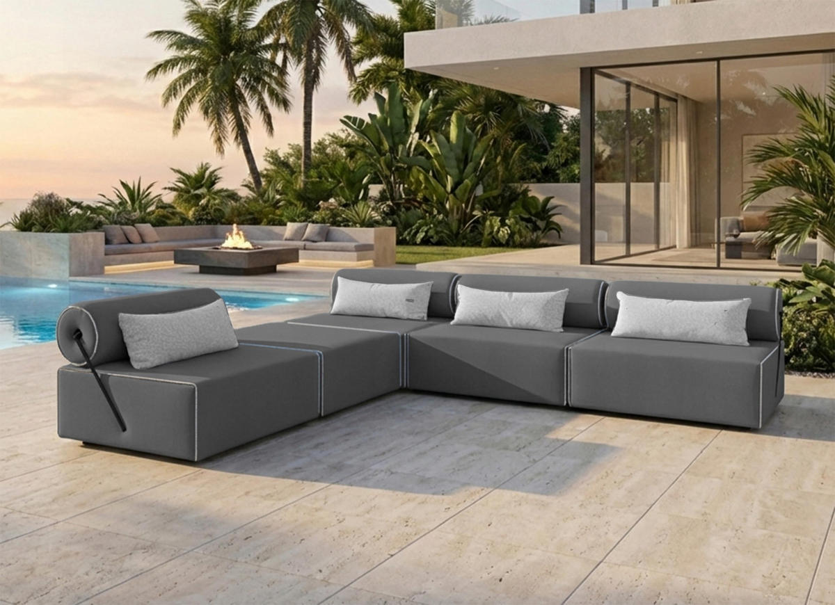 GARTENSOFA BALI L - Wetterfeste Balkonmöbel & Lounge Sofa Außen - Moderne Outdoor Couch für Garten - Balkon & Terrasse - Dunkelgrau - Dunkelgrau, Kunststoff (336/78/100cm) - Trada
