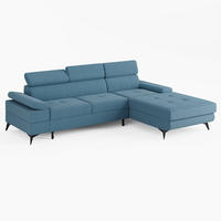 ECKSOFA VENTO Rechts Blau Velours Easy Clean L-Form Couch mit Schlaffunktion & Bettkasten - Blau/Schwarz, Holz (261/190cm) - Barchello