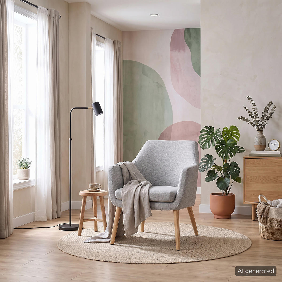 LOUNGESESSEL - Eichefarben/Hellgrau, Eichenholz/Holz (66/80/68cm) - home24
