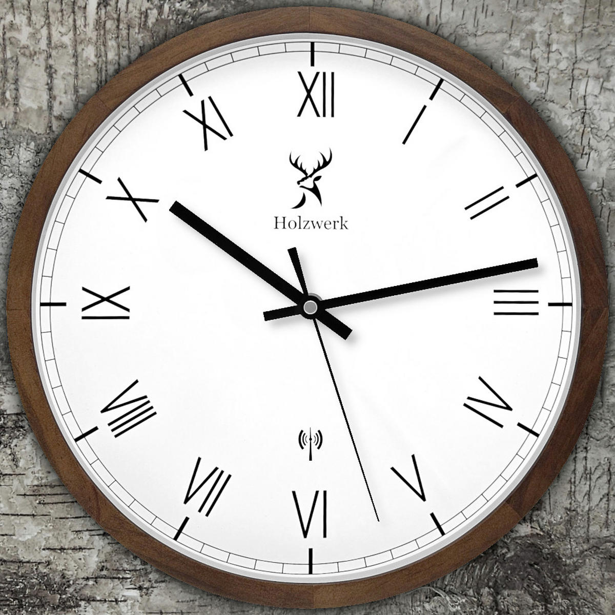 WANDUHR Holz Designer DUISBURG (FUNK) Loft Wand Uhr, braun, weiß - Dunkelbraun/Schwarz, Glas/Holz (30/30/4.2cm) - Holzwerk