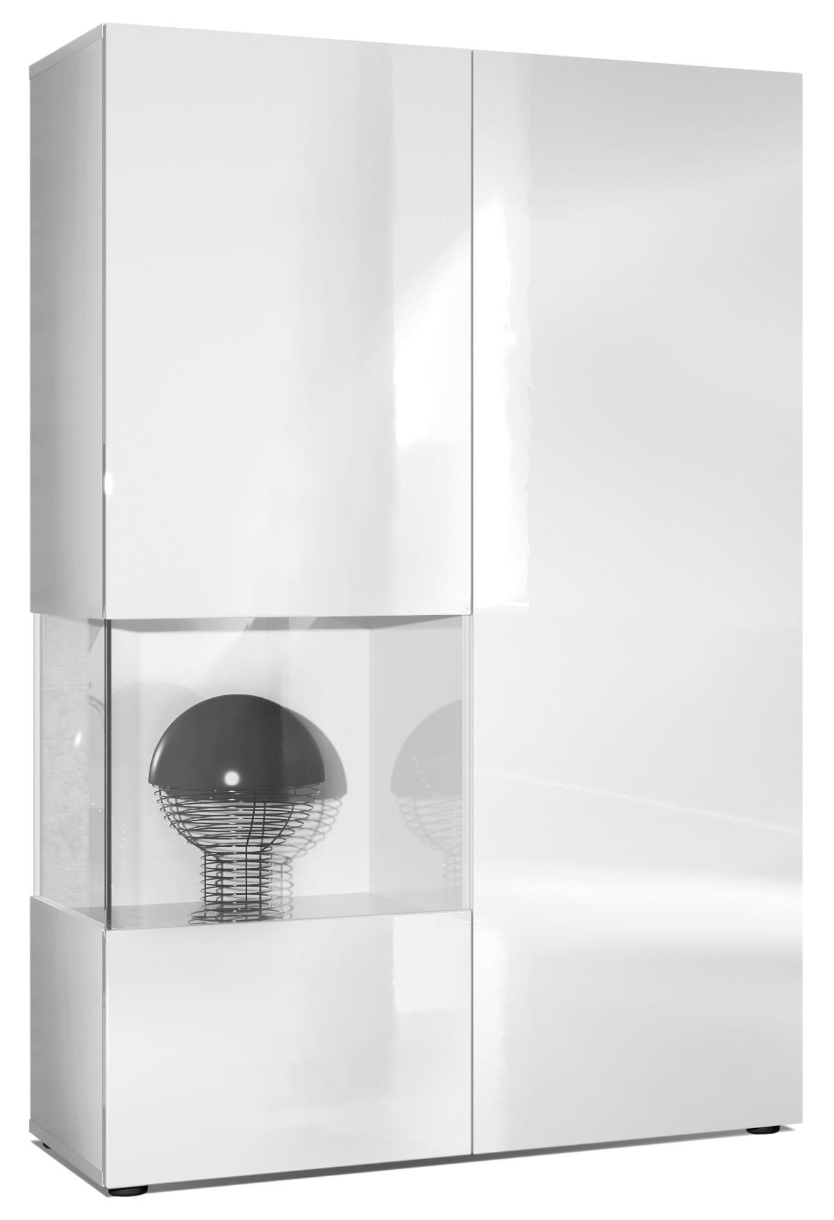 VITRINE Morena Tür und Einsatz in Weiß Hochglanz - Weiß Hochglanz, Holzwerkstoff (91.5/136.5/37cm) - Vladon