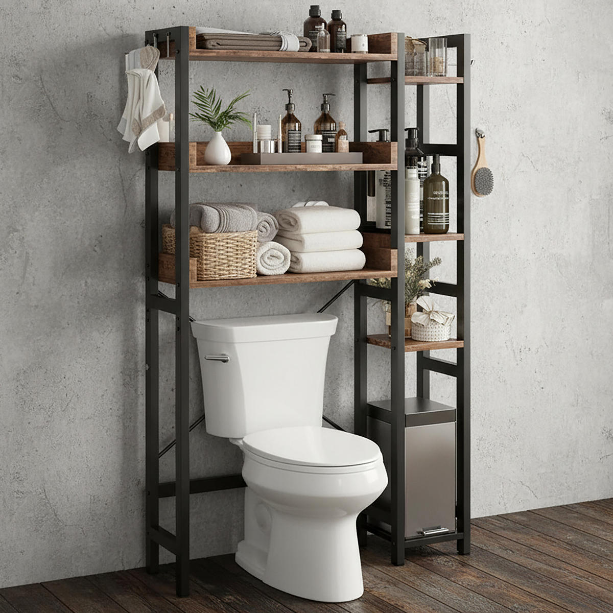 TOILETTENREGAL - Weiß, Holzwerkstoff/Metall (80/161/24cm) - Relaxdays