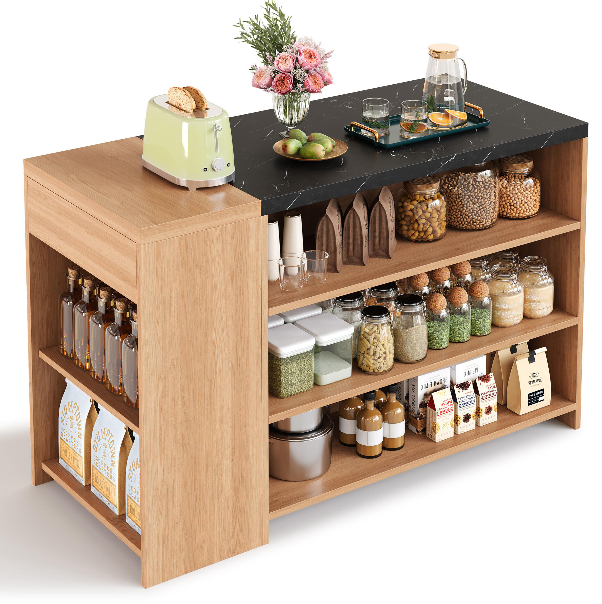 KÜCHENINSEL mit Stauraum 140x60x90 cm Eicheoptik Schwarz - Schwarz, Holz (60/90/140cm) - Beauniv