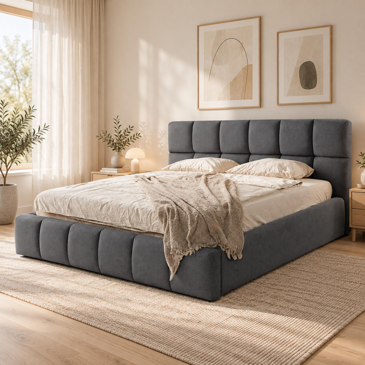 POLSTERBETT mit Stauraum 180x200 cm in Dunkelgrau - Dunkelgrau, Textil (180/200cm) - Home Collective