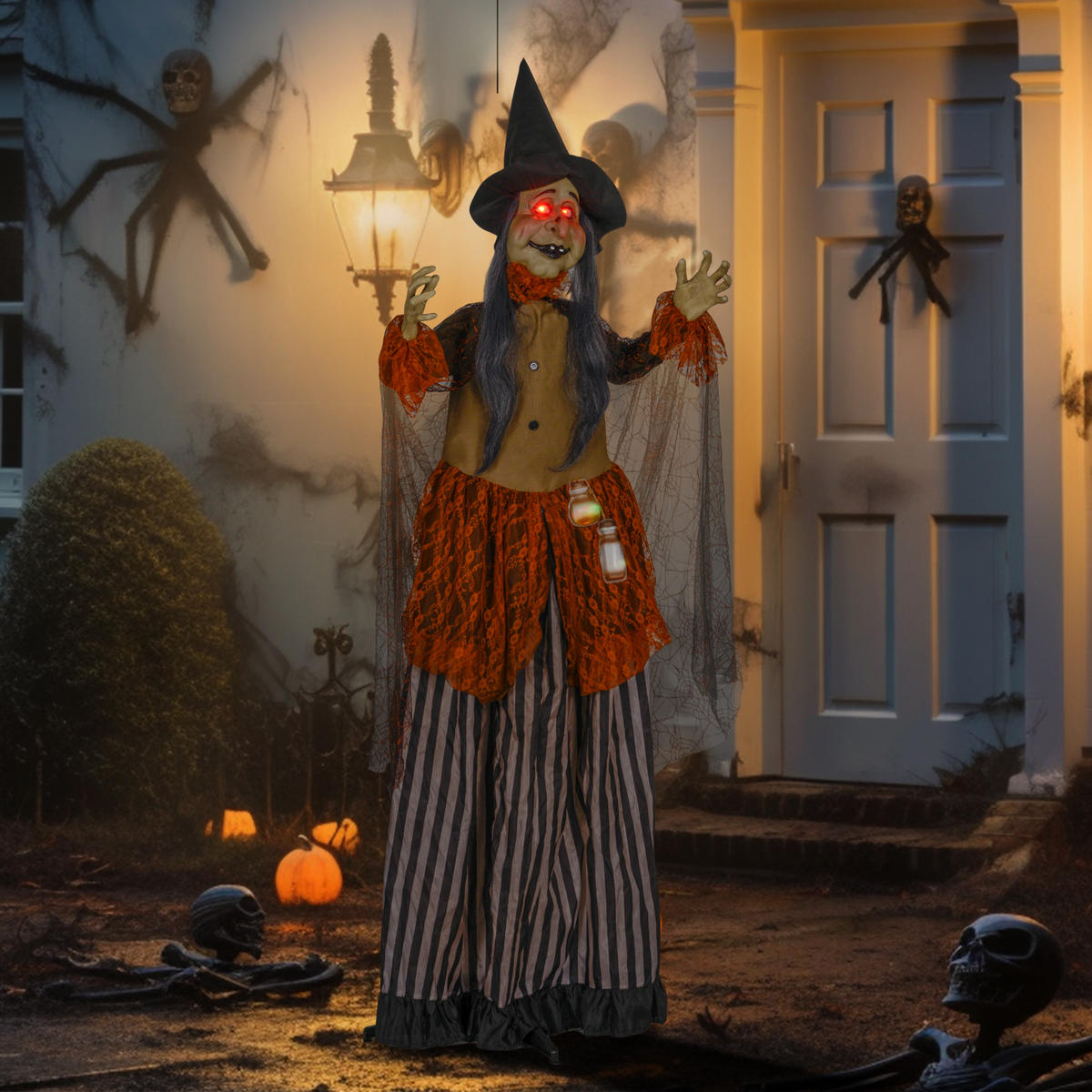 183CM Halloween Dekoration Halloween-Hexe mit LED-Lichter, Soundfunktion - Schwarz, Kunststoff (18/183/60cm) - HOMCOM
