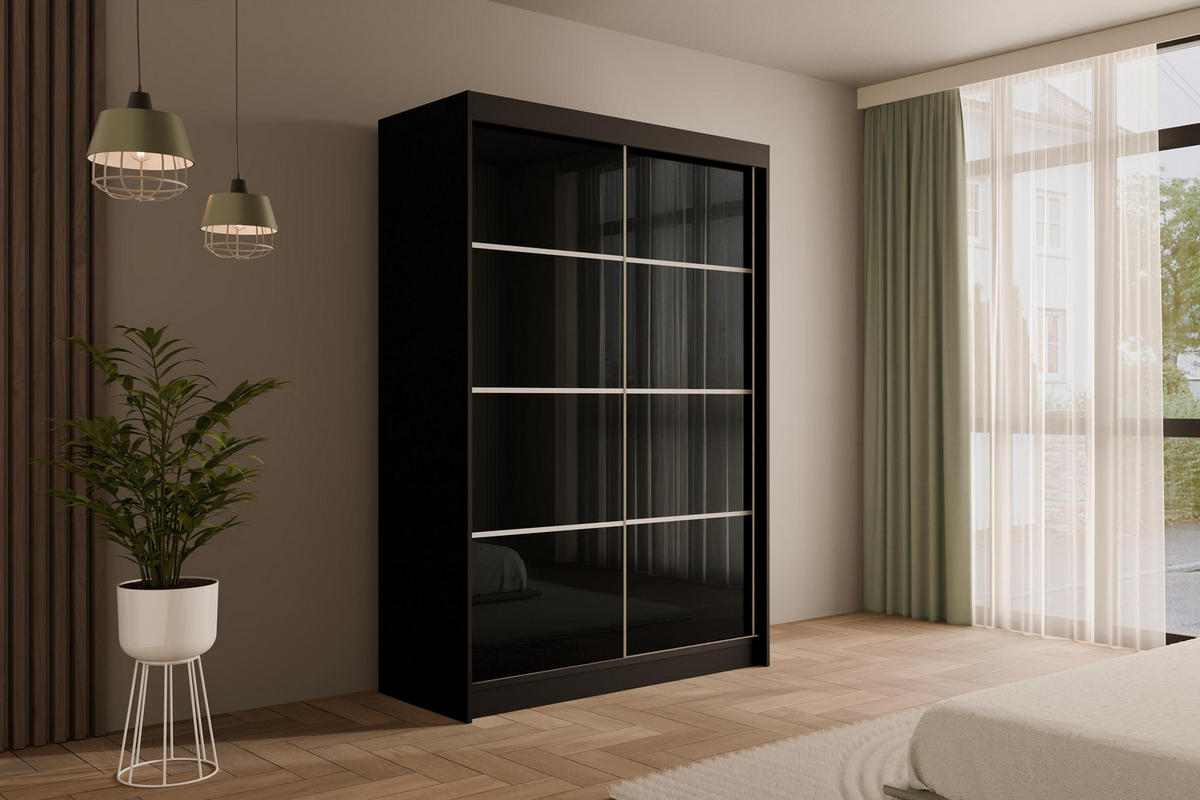 KLEIDERSCHRANK PEKA III - 120 cm - Schwarz - Schwarz, Holzwerkstoff (120/215/61cm) - ALTDECOR