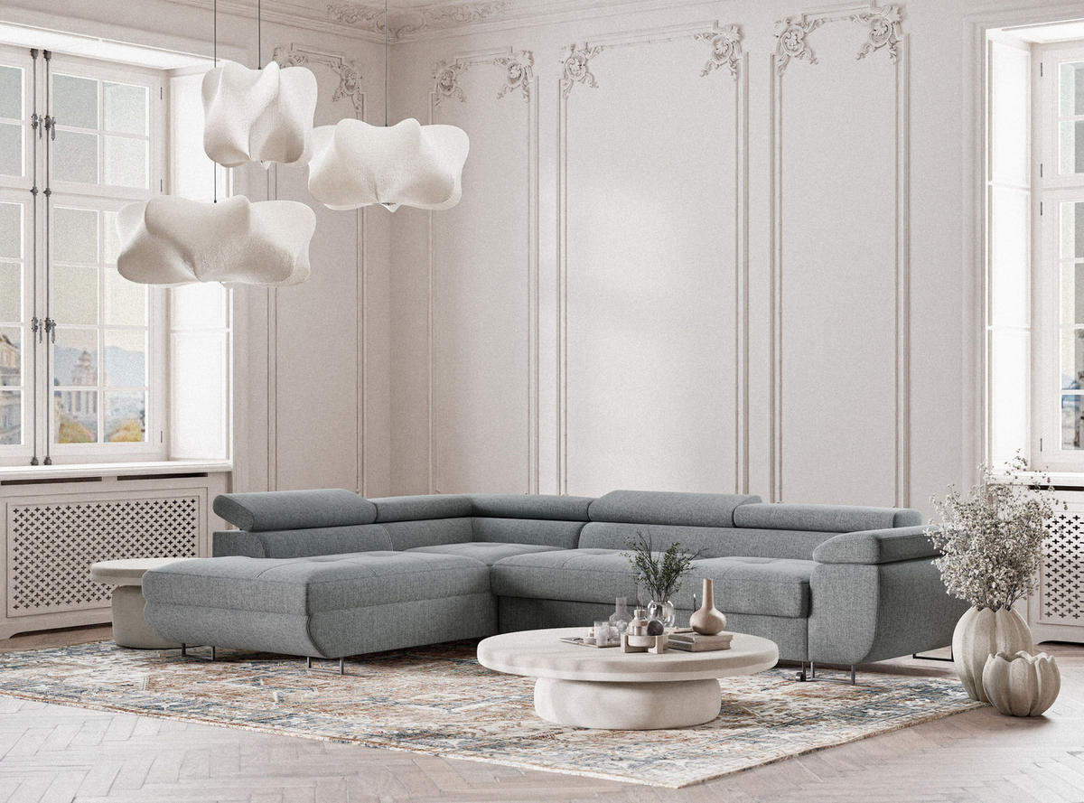 ECKSOFA Concord Blau grau Webstoff - Links Seite - Blaugrau/Schwarz, Holz/Holzwerkstoff (203/277cm) - Maison de Reve