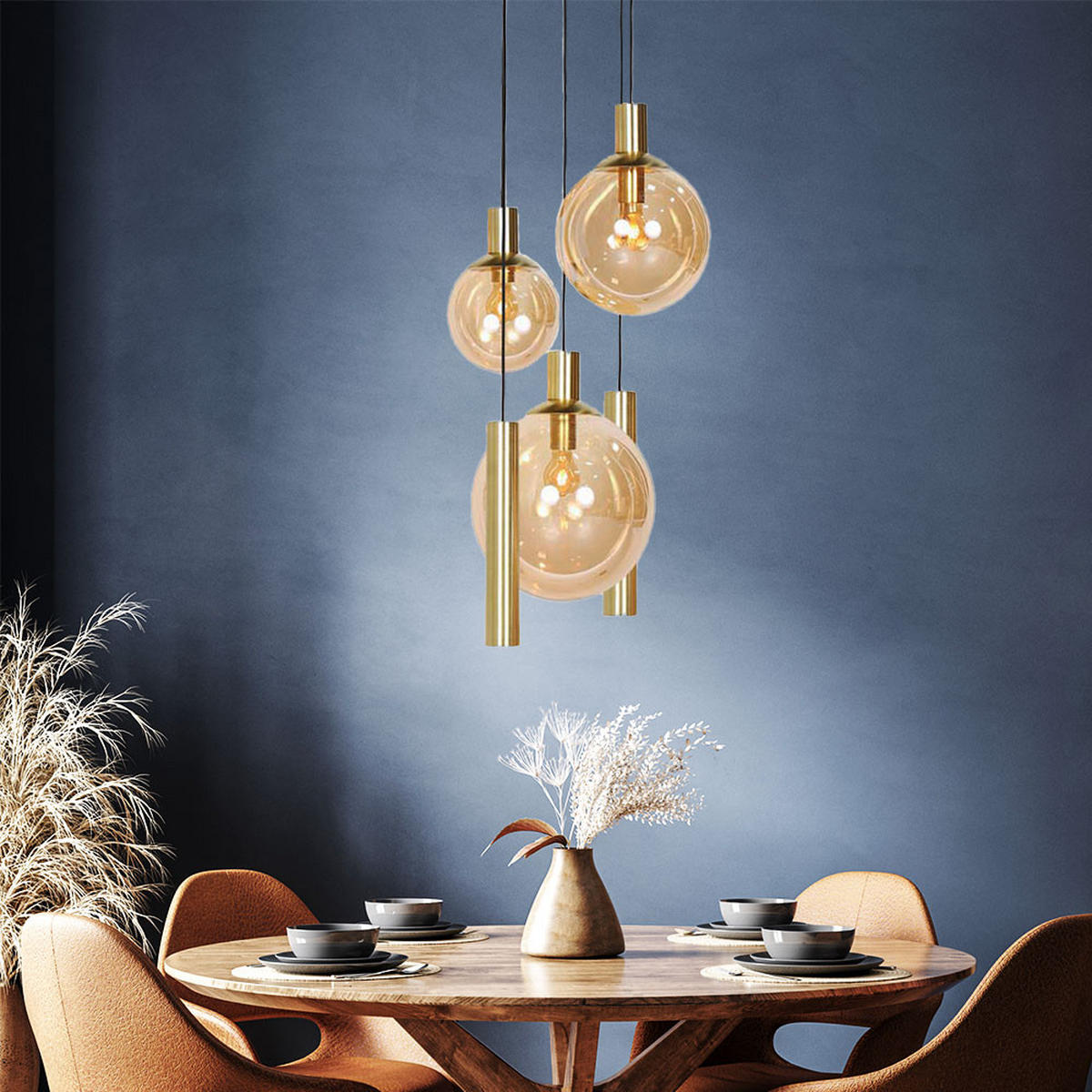 LED HÄNGELEUCHTE Bollique Messing Bernstein - Messingfarben, Glas (60/60/350cm)