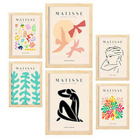 POSTER Set Mit 6 Henri Matisse Freiheit Drucke Des Fauvismus Und Der Abstrakten Kunst Für Innenarchitektur A3 & A4 Rahmen Aus Hellem Holz - Beige, Papier (29/3cm) - Nacnic