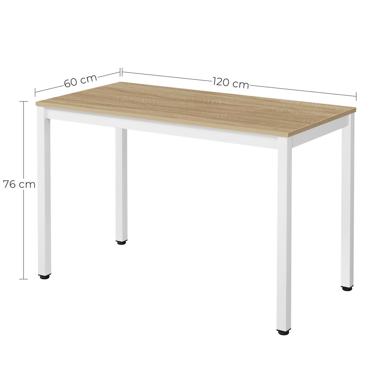 ESSTISCH Eiche Weiß 120x60 cm TESSA Verstellbare Füße - Weiß, Metall (60/120/68cm)