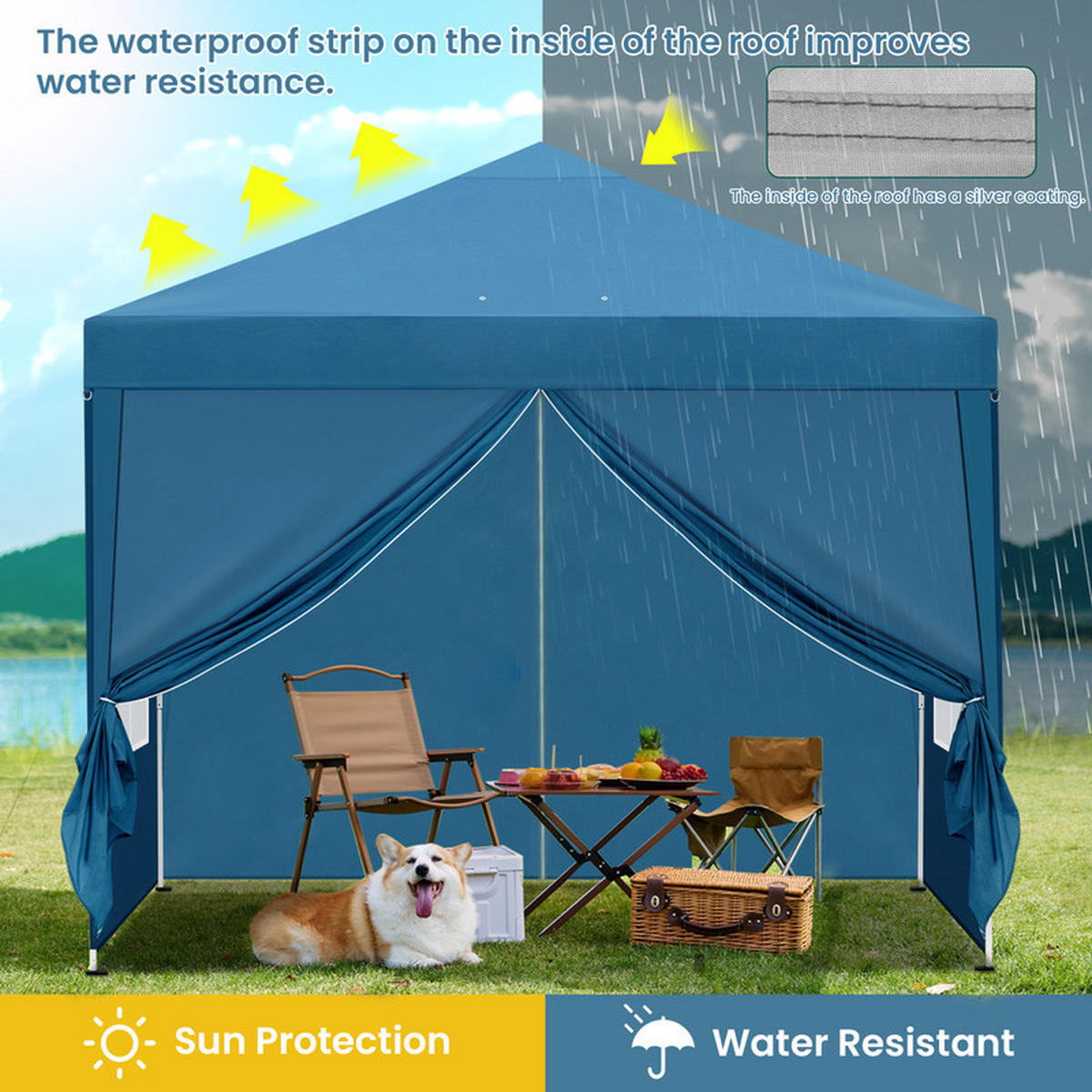 POP-UP-GARTENPAVILLON – 3×3 m, wasserdicht, höhenverstellbar, mit Seitenwänden und Fenstern - Grün, Metall (300/270/300cm) - Kaket