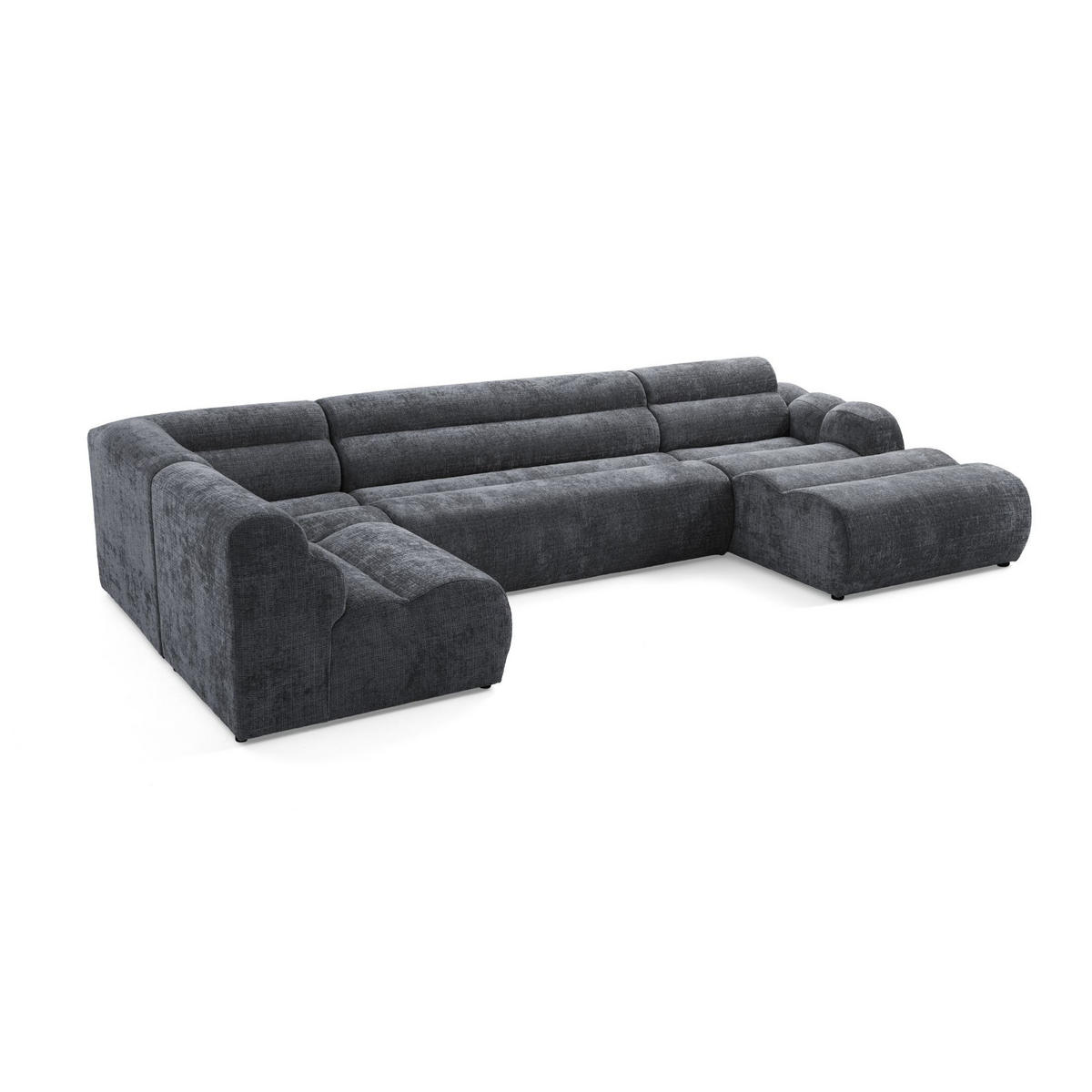 6-SITZER modulares Wohnlandschaft U XXL VEER SET 5 Links, 368 x 175 cm, Chenille Webstoff Dunkelgrau - Dunkelgrau/Schwarz, Holz/Kunststoff (368/75/175cm) - Muffo