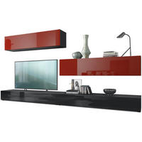 WOHNWAND Nublo Klappen in Bordeaux Hochglanz - Bordeaux, Holzwerkstoff (279/147/39cm) - Vladon