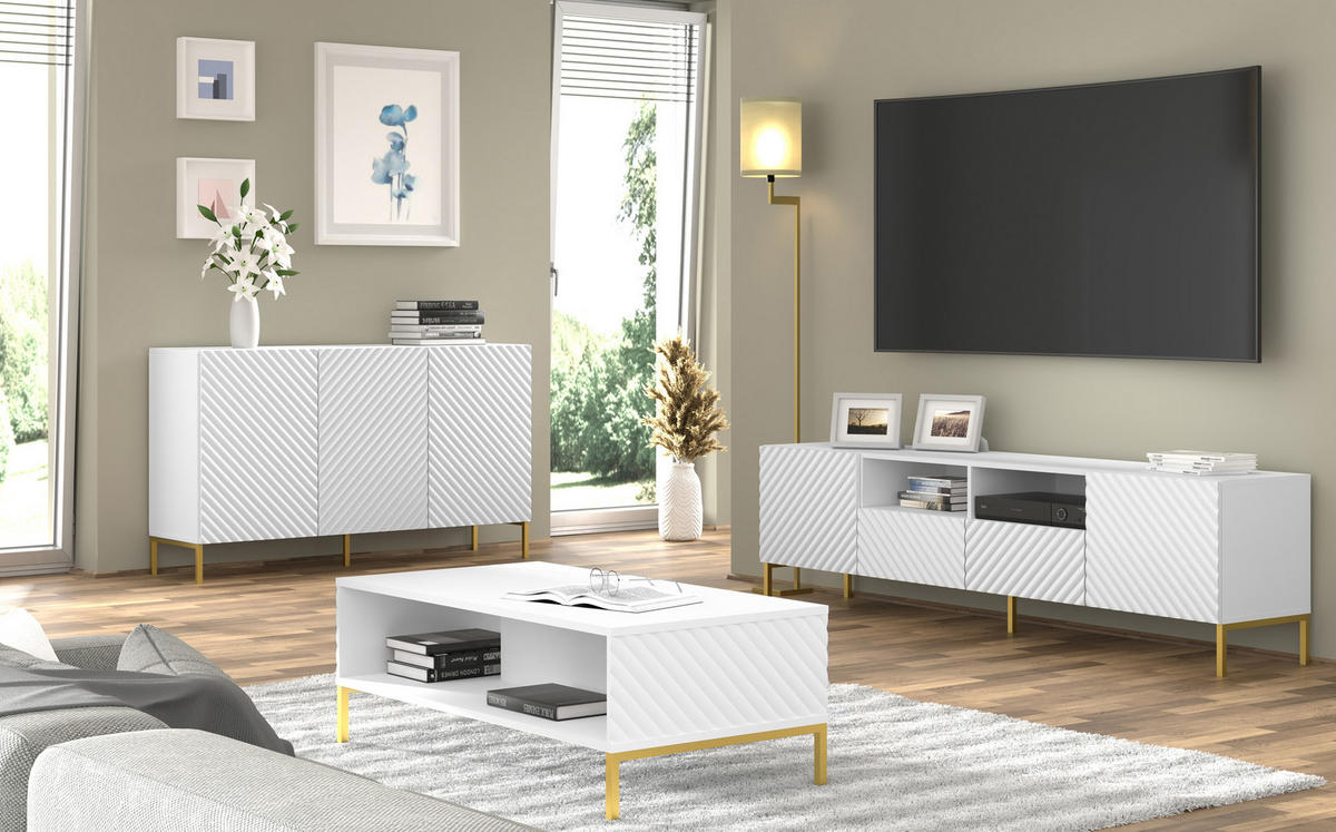 COUCHTISCH Weiß, Gold 90/43/60 - Weiß, Holzwerkstoff (90/43/60cm) - RAUMHIRSCH FURNITURE
