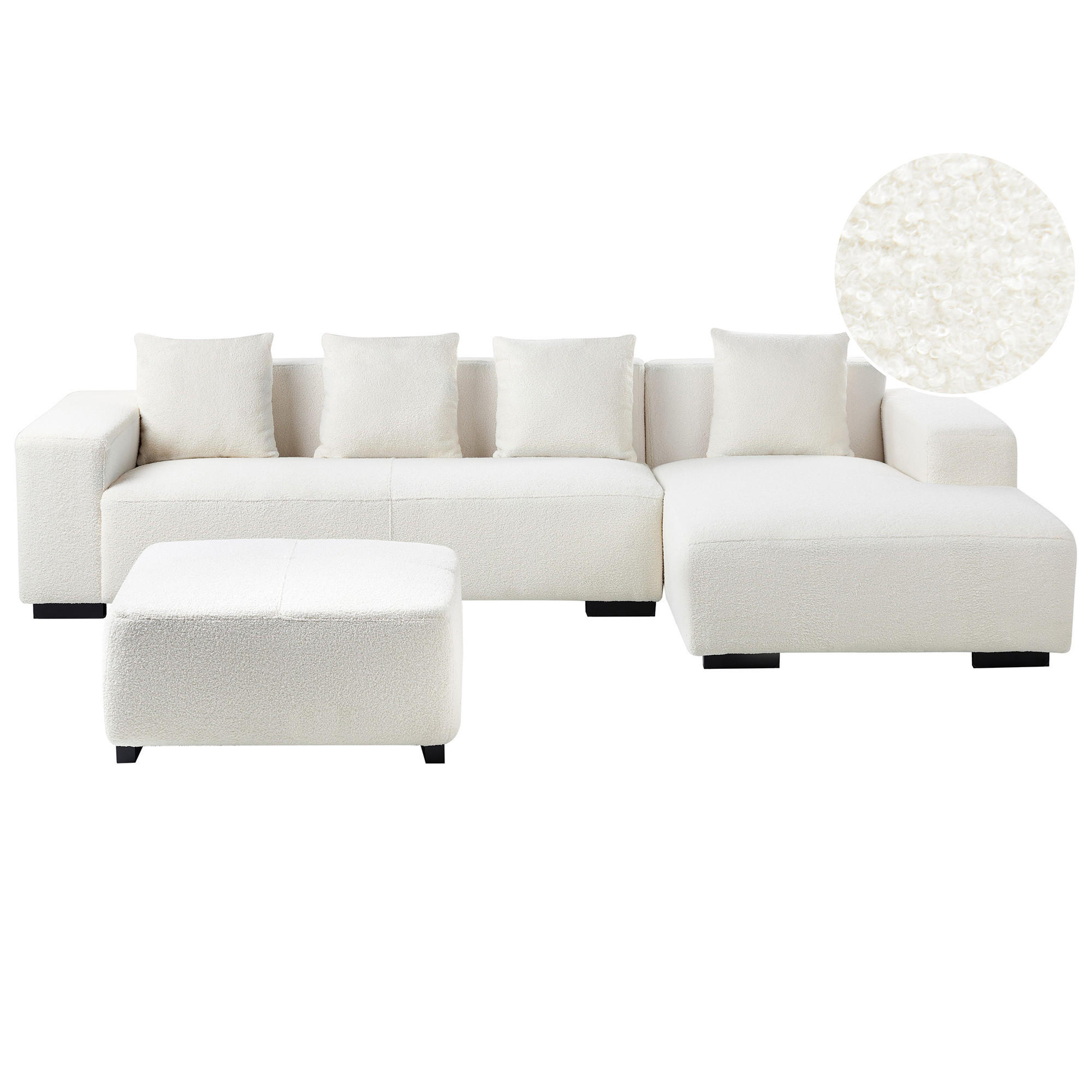 ECKSOFA 4-Sitzer Bouclé Weiß mit Ottomane linksseitig Lungo - Schwarz/Weiß, Textil (285/160cm) - Beliani