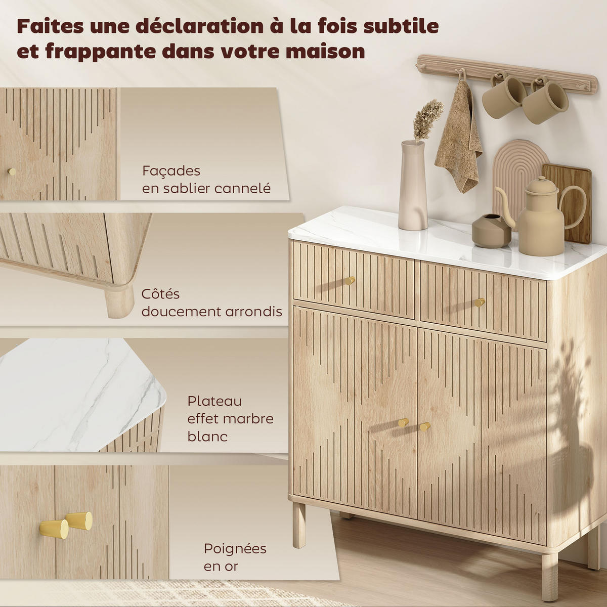 SIDEBOARD DE-11218 2 Schubladen Eiche - Eichefarben, Holzwerkstoff (77/80/30cm) - ComfortXL