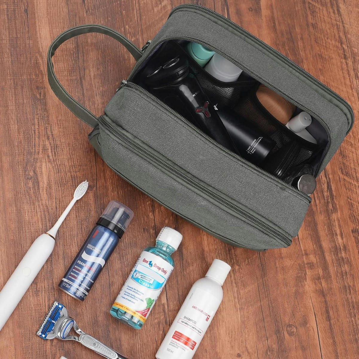 KULTURTASCHE Herren Grau Canvas Wasserabweisend - Grau, Textil (4.5/18.2/28.2cm)