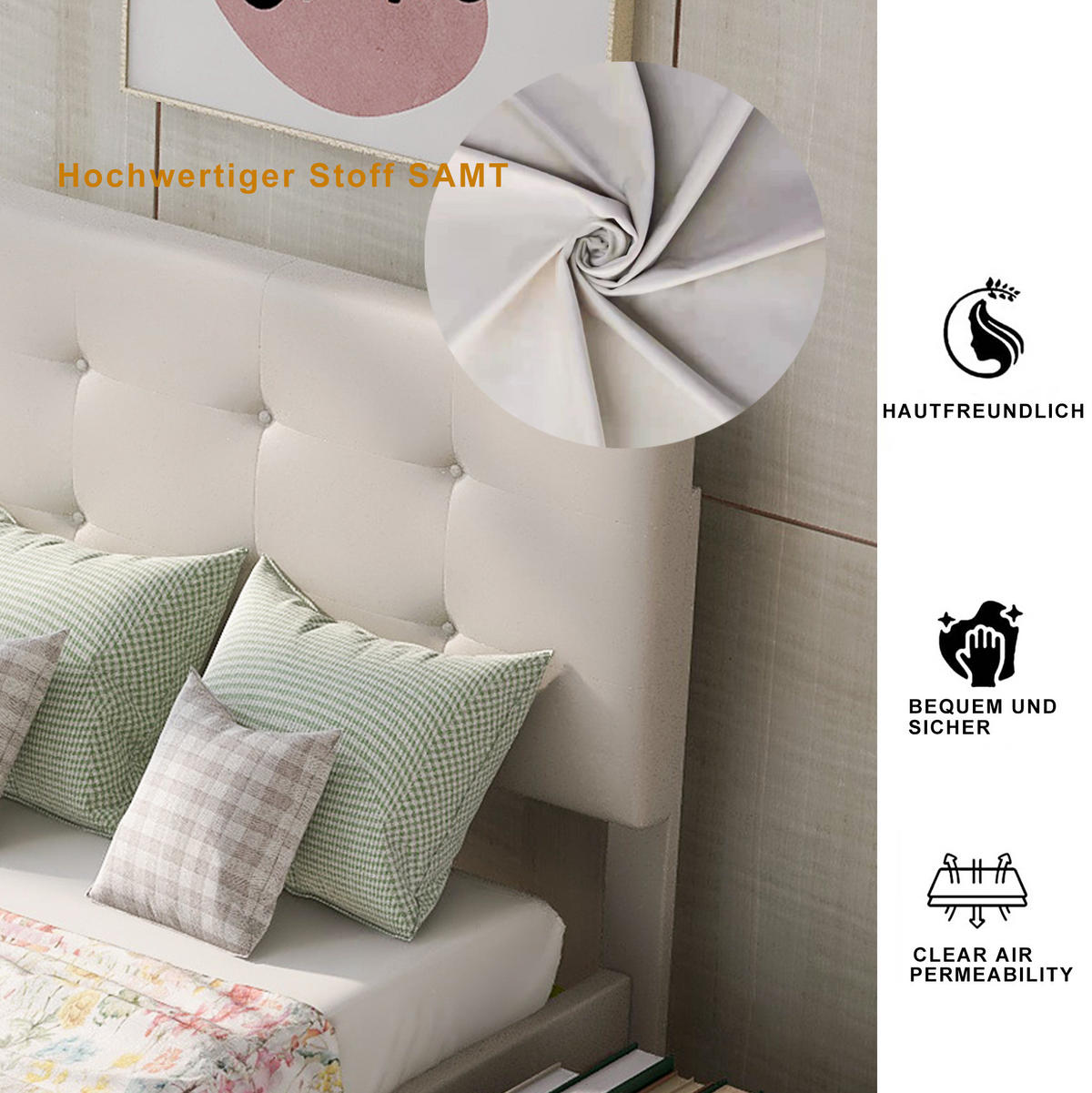 POLSTERBETT 90/200 cm Beige aus Samt mit Schublade - Beige, Textil (90/200cm) - OKMYHOME