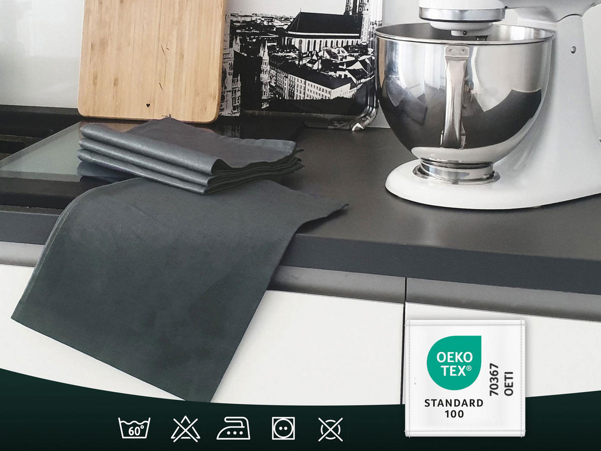 GESCHIRRTÜCHER, 4er-Set, 50x70 cm, 50% Baumwolle, 50% Leinen, Grau - Anthrazit, Textil (50/70cm) - Zollner