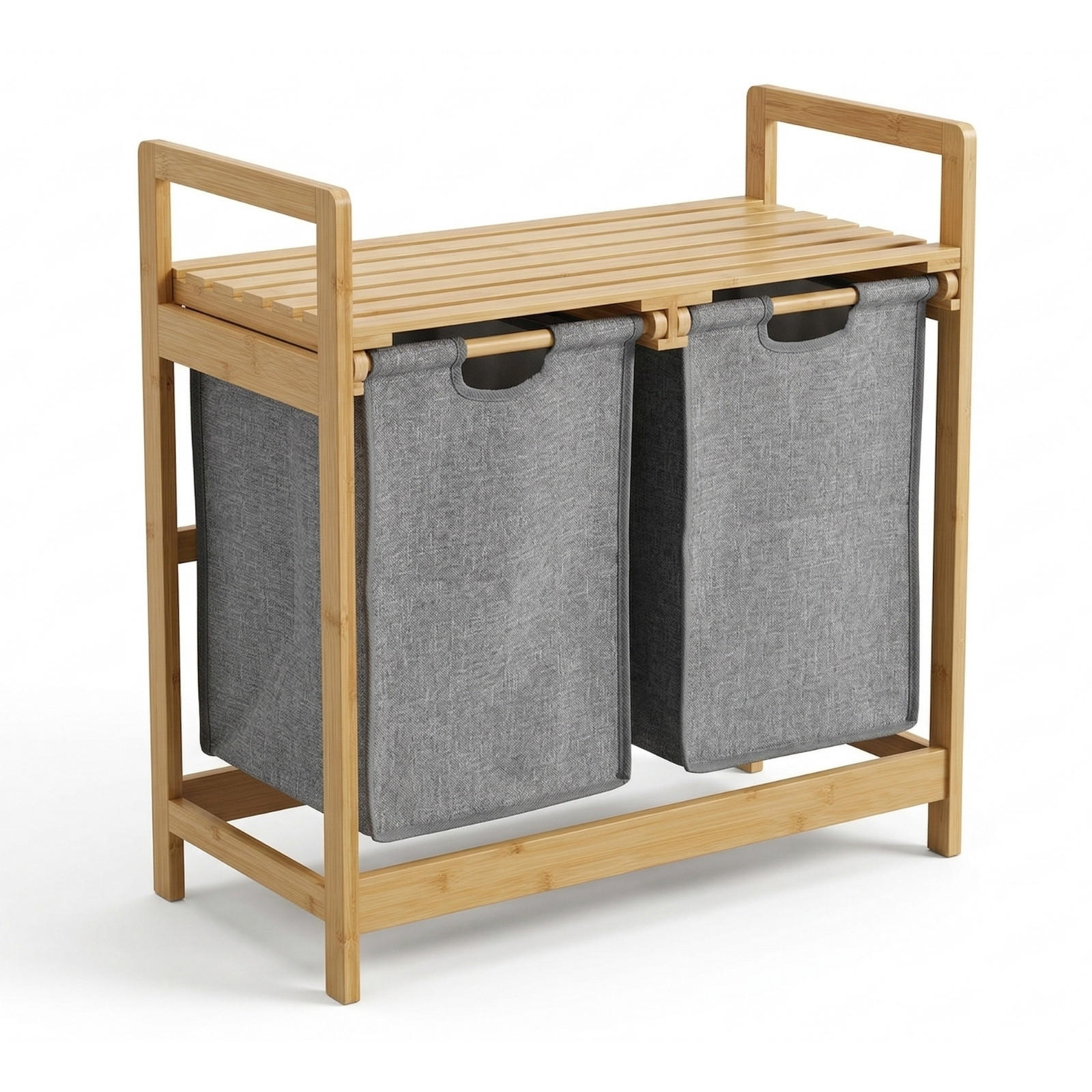 WÄSCHEKORB Bambus Tela 70 l 33/63/74 cm - Grau, Textil (63/74/33cm) - NUXIO