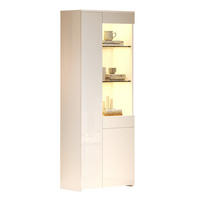 BUFFET 70/35/180 cm Vitrine mit Glasfächern & LED App-Steuerung, Hochglanz, Spanplatte, moderner Stauraum - Weiß, Holzwerkstoff (70/180/35cm) - EVRYAE