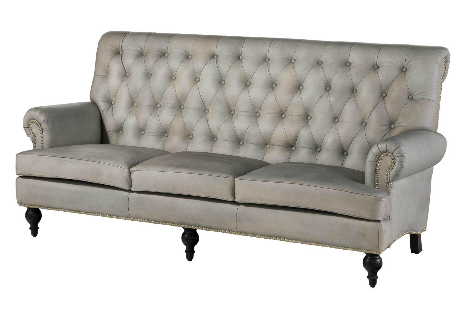 SOFA 3-Sitzer Echtleder 196x84x94 grau CHESTERFIELD #207 - Grau, Leder (196/94/84cm) - Massivmoebel24