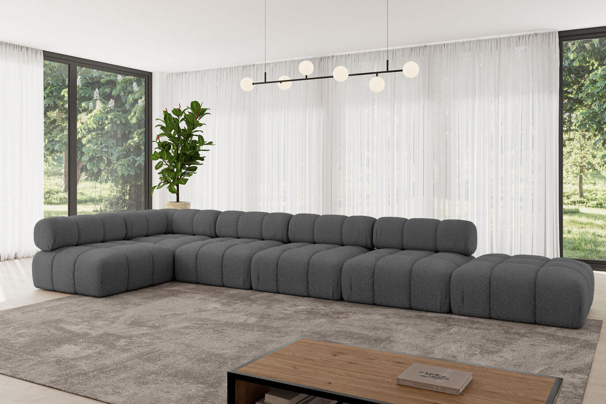 ECKSOFA modulares Sofa Favio-L3 - 475x190x70 cm Grau Bouclé - Grau, Holzwerkstoff/Textil (475/190cm) - ALTDECOR