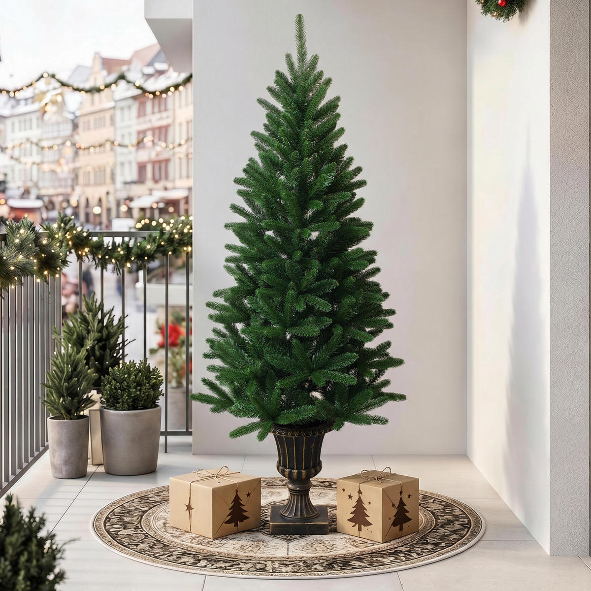 KÜNSTLICHER Weihnachtsbaum 155 cm mit Pflanzkübel in Bronze-Optik - Grün, Kunststoff (155cm) - Hometopia