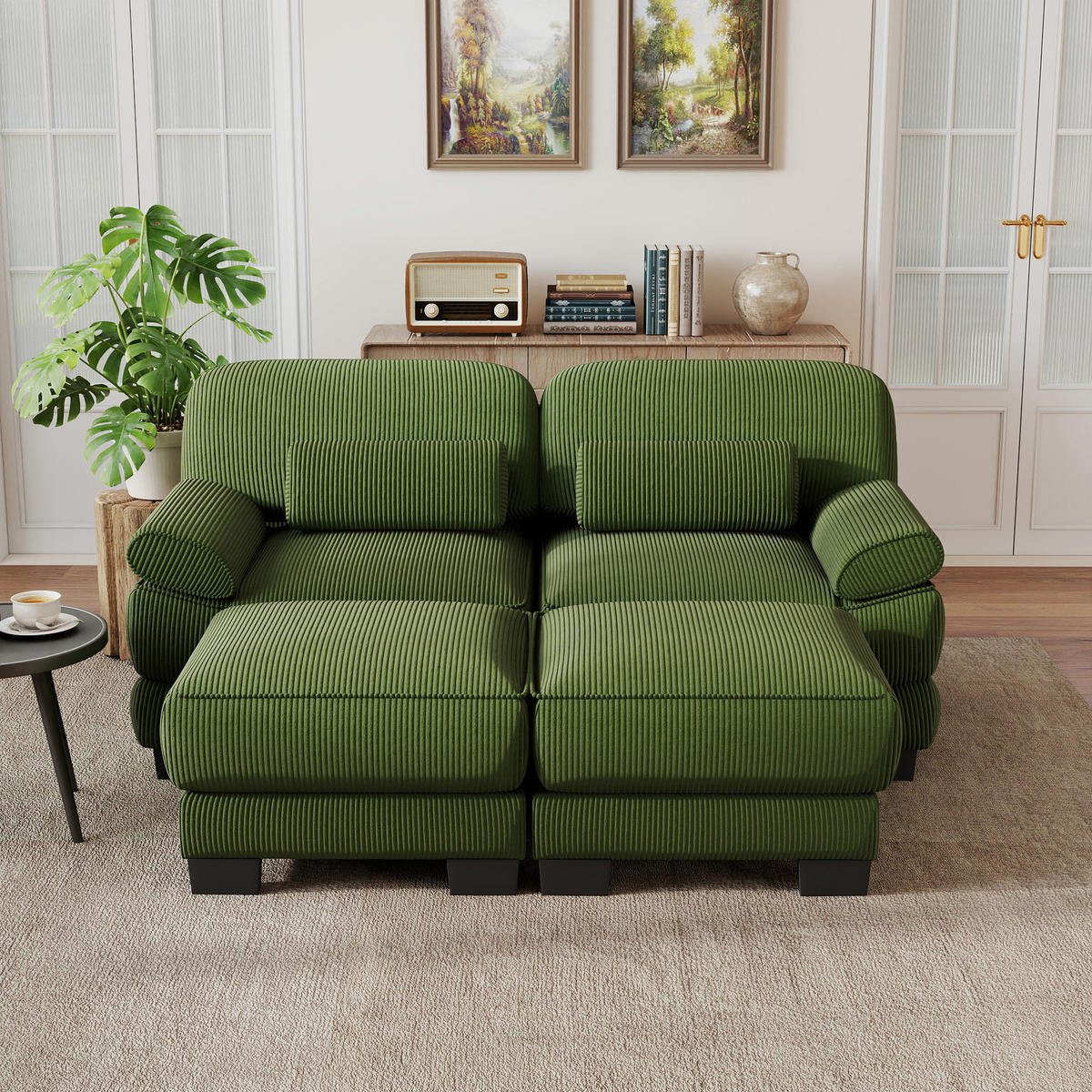 2-SITZER-SOFA modular mit 2 Hockern, DE-42659, Grün - Grün, Holz (194/94/161cm) - ComfortXL