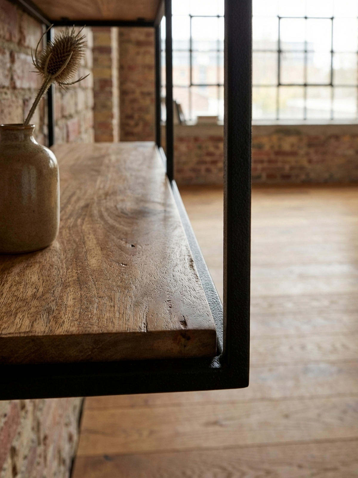 WANDREGAL Mango Massivholz Industrial Stil 60x40x18 cm - Beige/Schwarz, Holz/Metall (60/40/18cm) - KADIMA DESIGN