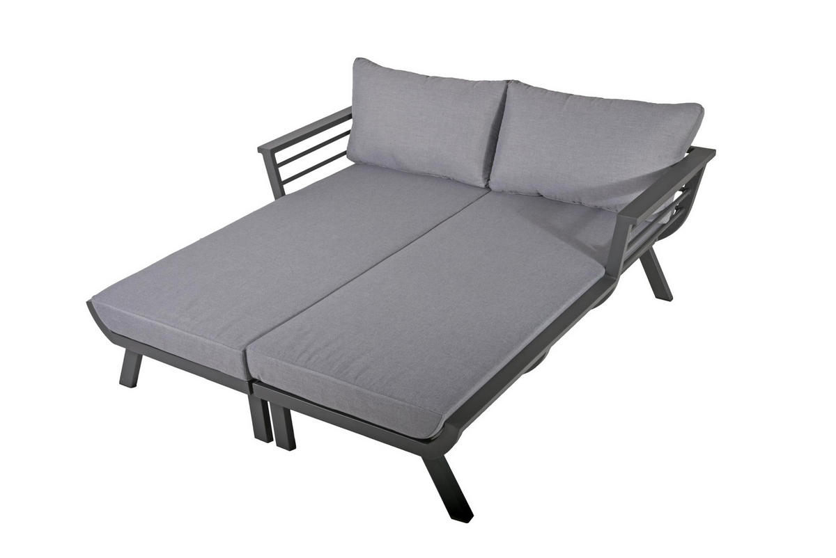 DOPPEL-SONNENLIEGE Mara Grau Aluminium Doppelliege Gartenliege - Grau, Metall (170/62/175cm) - DELUKE