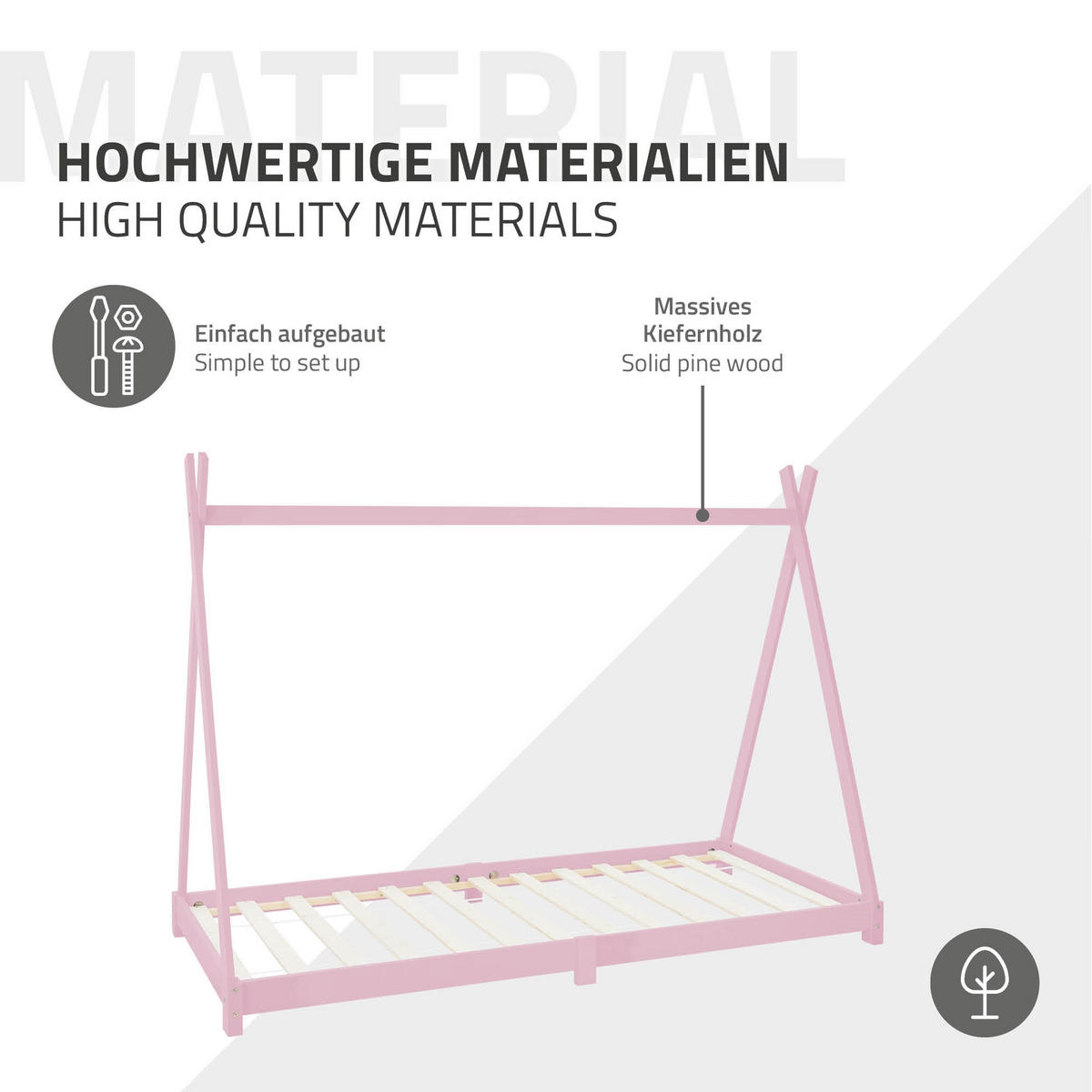 KINDERBETT Tipi 90x200 cm Rosa - Pink, Holz (90/200cm) - ML-DESIGN