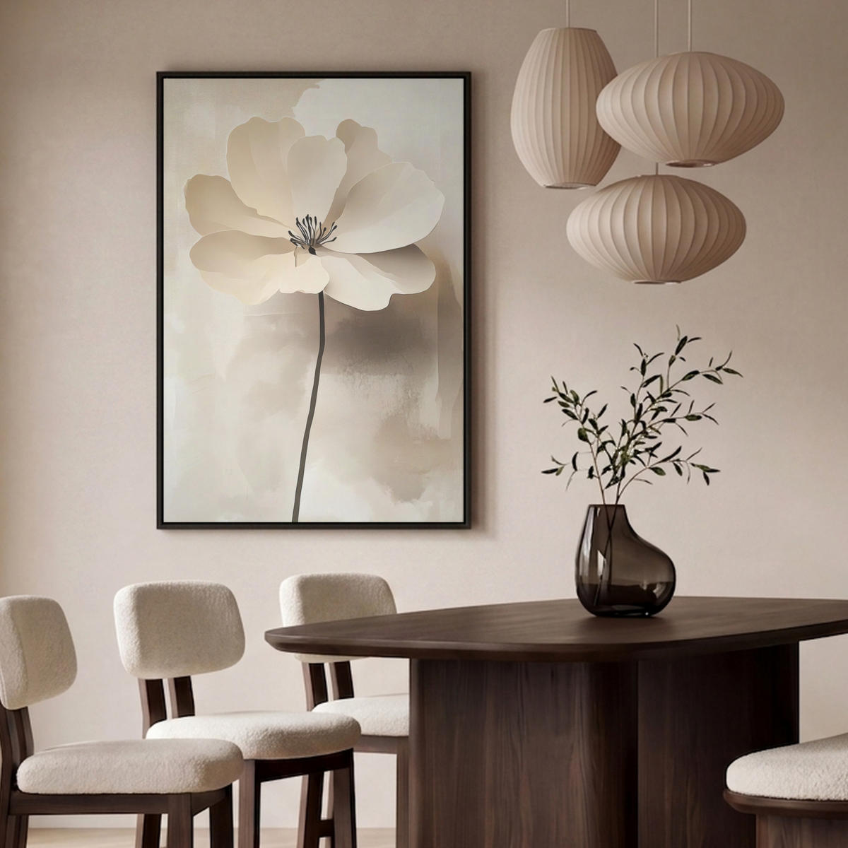 LEINWAND Bilder mit Rahmen - Blume - Beige - Farbe - Schatten - 80x120 - Creme, Textil (80/120cm) - MuchoWow
