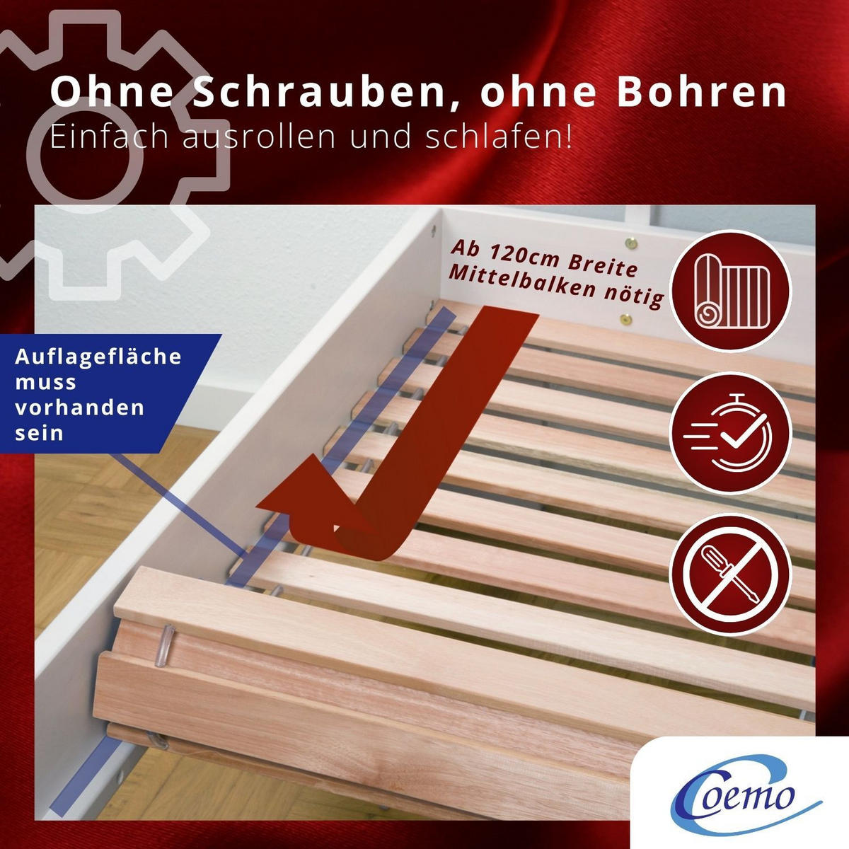 ROLLROST DELUXE Lattenrost belastbar bis 350 kg 70/200 cm - Naturfarben, Holz (70/200cm) - Coemo