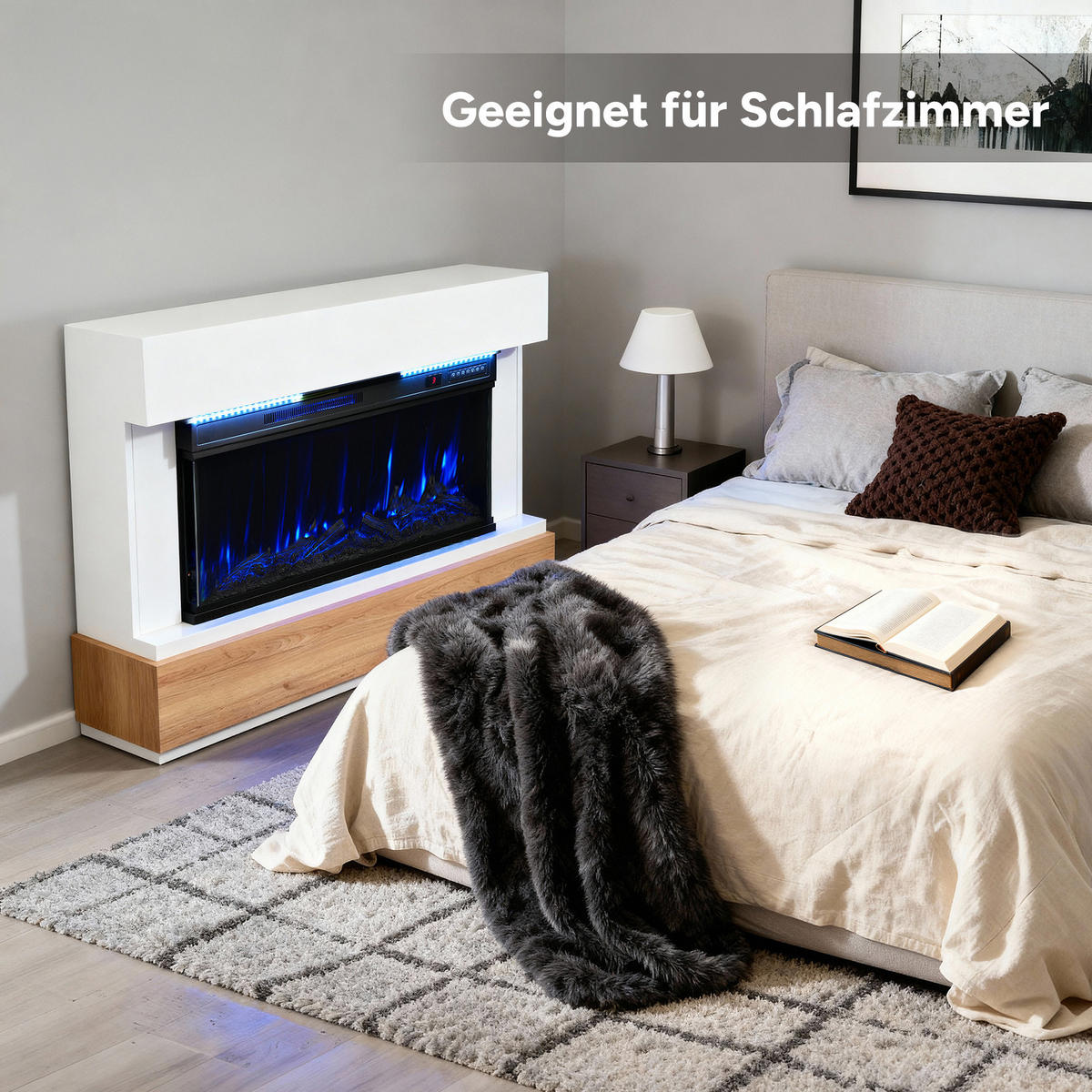 ELEKTROKAMIN mit Schrank, 1000W / 2000W Heizleistung - Weiß, Metall (91.44/46/15cm) - HOMAVO