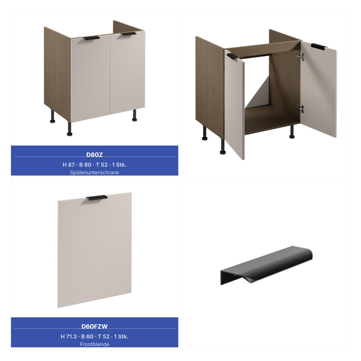 KÜCHENZEILE 515 cm - Sorento KS6-M515 - in Beige / Dunkle Eiche - Eichefarben/Beige, Holz/Metall (515/247/58cm)