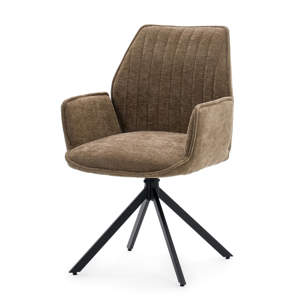 STUHL MERANO drehbar gepolsterter mit Steppung - braun - Chenille - Schwarz/Braun, Textil/Metall (58/90/61cm) - NEW HOME