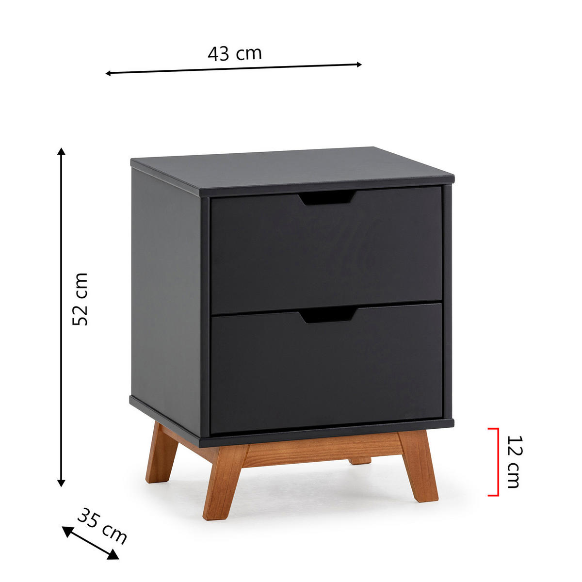 NACHTTISCH Mirada 2 Schubladen Anthrazit - Anthrazit, Holz (43/52/35cm) - VS Venta-stock