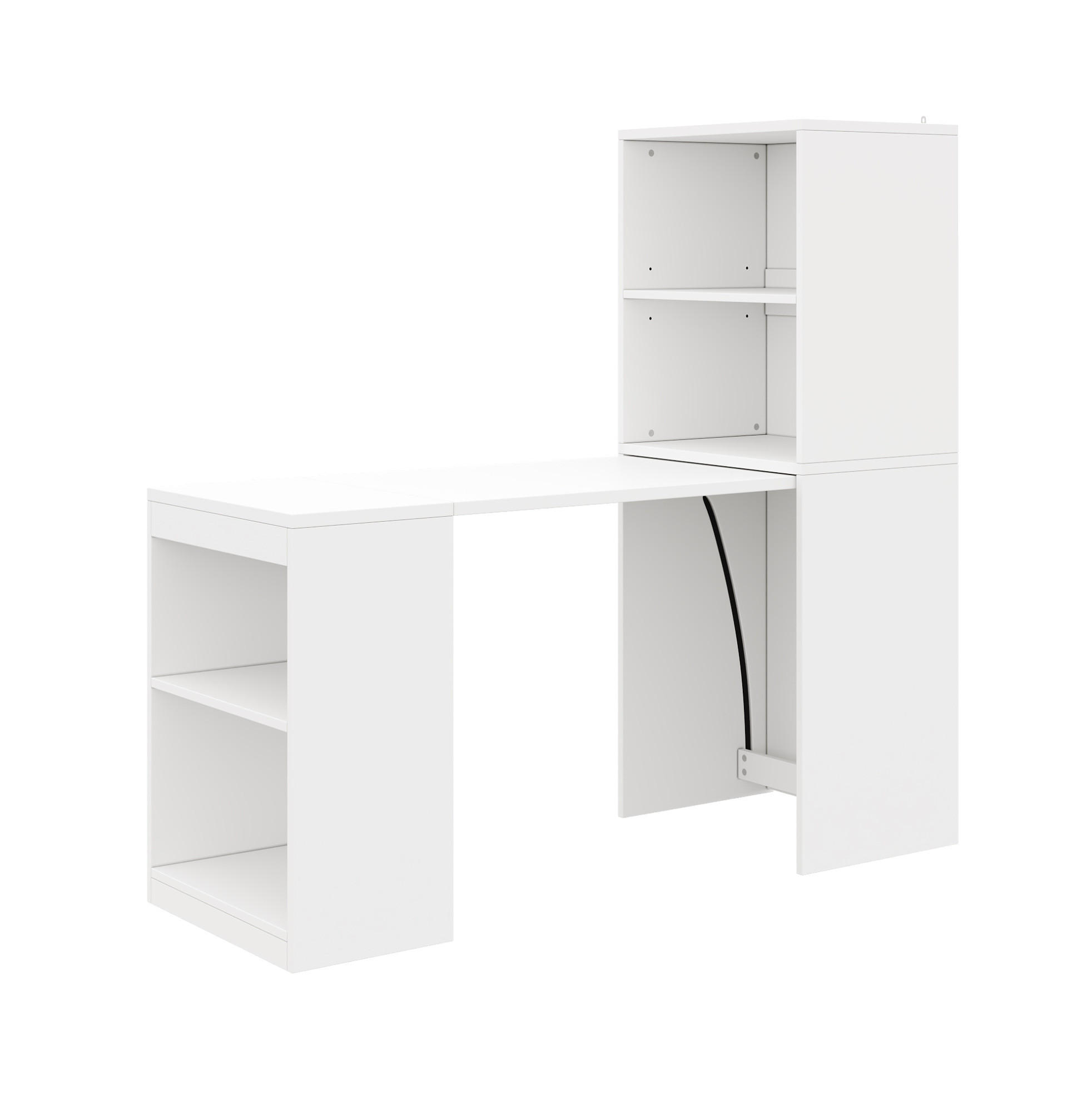 KLAPPTISCH 2-in-1 130 x 51 x 137 cm Weiß mit 4 offenen Fächern - Weiß, Holz (130/51/137cm) - Meubliv