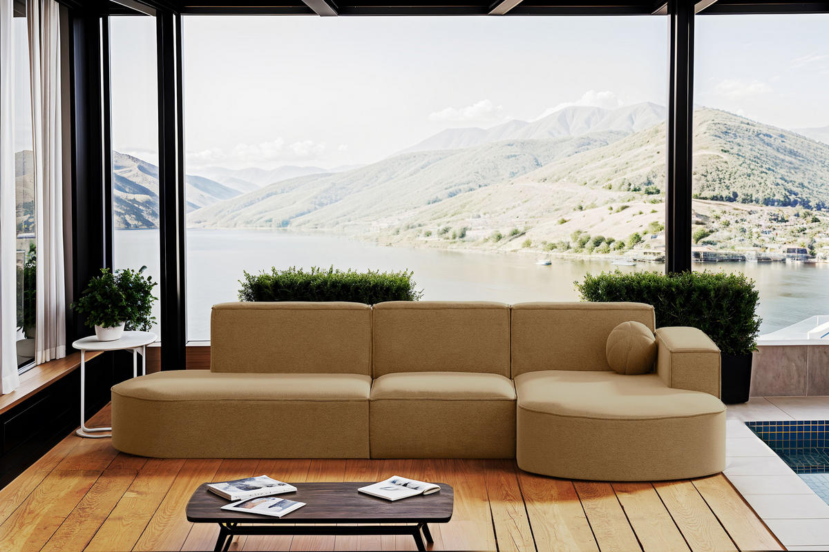 GARTENECKSOFA L-Form Garten Modena L Patio Capucino Rechts - Cappuccino, Holz/Textil (296/78/165cm) - Kaiser Möbel