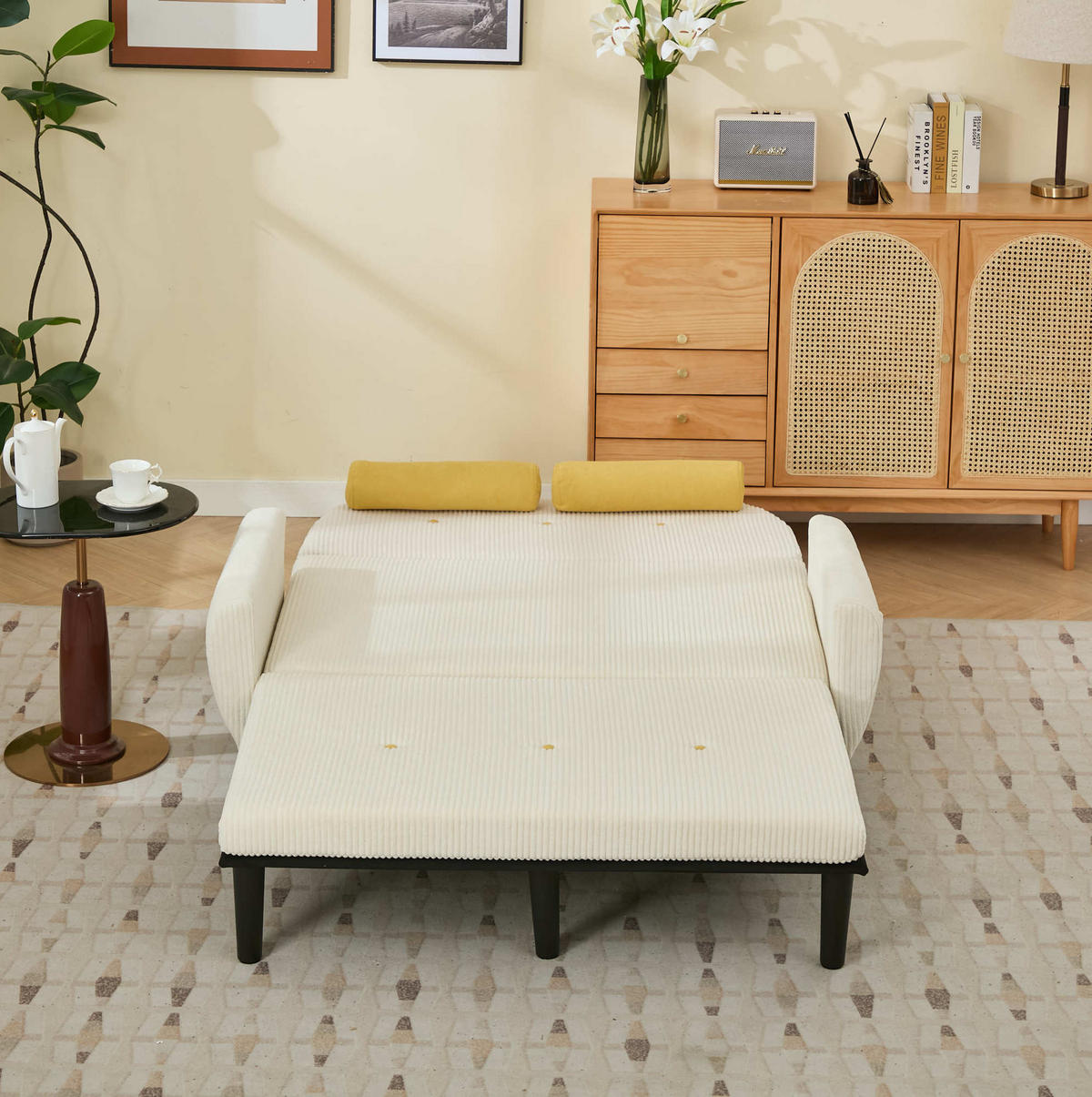 2-SITZER 133/77/85 cm elfenbeinfarben aus Cord mit verstellbarer Rückenlehne und 2 Kissen - Creme, Textil (77/85/133.5cm) - OKWISH